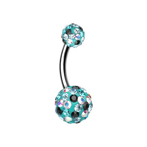 Retro Sprinkles Multi-Sprinkle Dot Sparkle Belly Button Ring Navel Ring Impulse Piercings 14 gauge (1.6mm) Teal/Aurora Borealis/Black