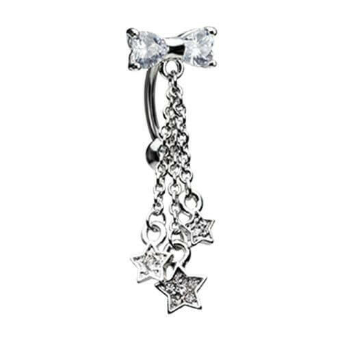 Reversible Drop Down CZ Bow Stars Cubic Zirconia Belly Button Ring Navel Ring Impulse Piercings