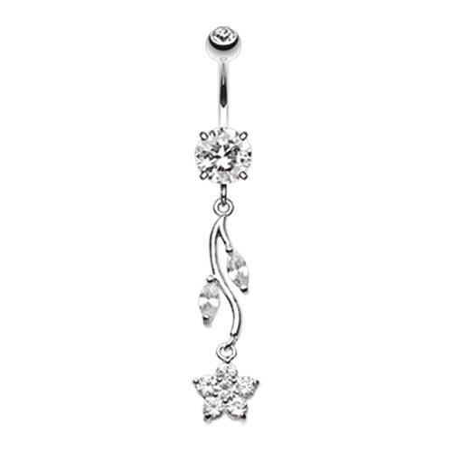 Romantic Cubic Zirconia Flower Belly Button Ring Navel Ring Impulse Piercings Clear