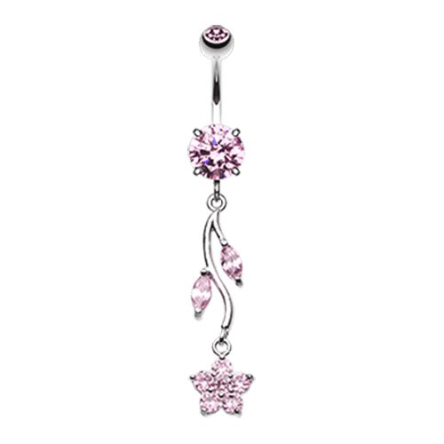 Romantic Cubic Zirconia Flower Belly Button Ring Navel Ring Impulse Piercings Pink