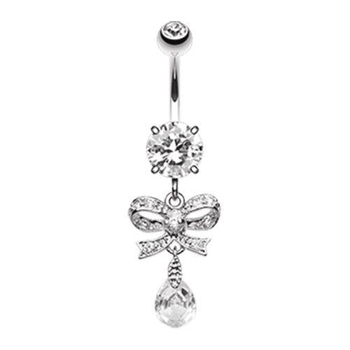 Romantic Cubic Zirconia Gem Bow-Tie Belly Button Ring Navel Ring Impulse Piercings Clear