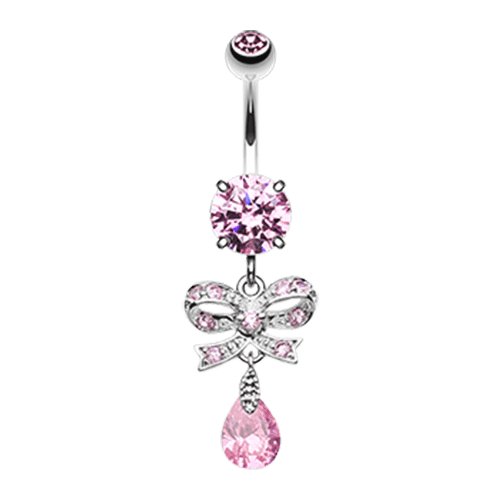 Romantic Cubic Zirconia Gem Bow-Tie Belly Button Ring Navel Ring Impulse Piercings Pink