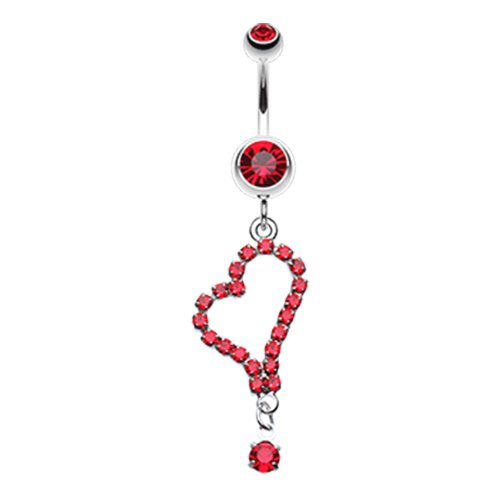 Romantic Curved Heart Belly Button Ring Navel Ring Impulse Piercings Red