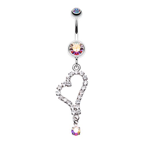 Romantic Curved Heart Belly Button Ring Navel Ring Impulse Piercings Aurora Borealis