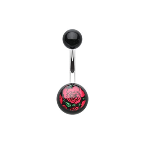 Romantic Red Rose Acrylic Logo Belly Button Ring Navel Ring Impulse Piercings