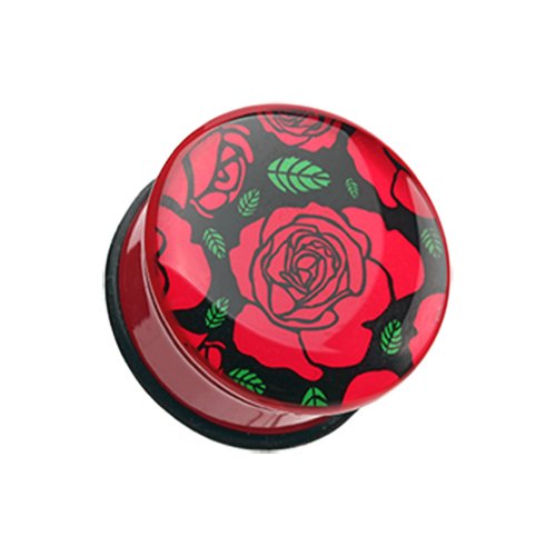 Romantic Rose Flower Single Flared Ear Gauge Plug Plugs Impulse Piercings 2 gauge (6.5mm)