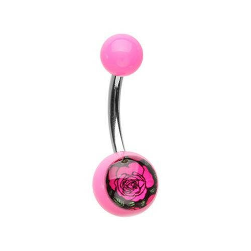 Romantic Roses Acrylic Logo Belly Button Ring Navel Ring Impulse Piercings