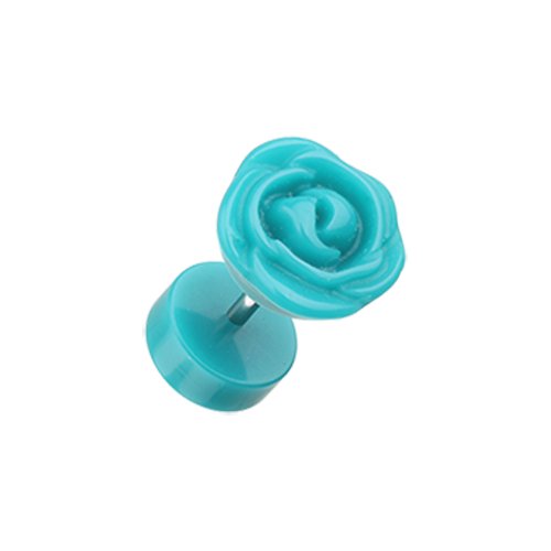 Rose Blossom Acrylic Fake Plug Fake Plug Impulse Piercings 16 gauge (1.2mm) Teal