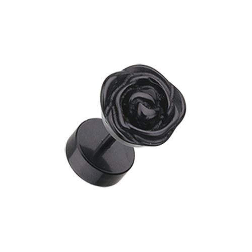 Rose Blossom Acrylic Fake Plug Fake Plug Impulse Piercings 16 gauge (1.2mm) Black