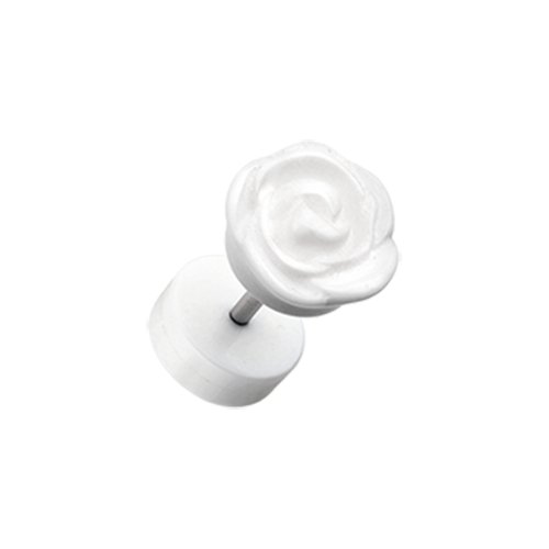 Rose Blossom Acrylic Fake Plug Fake Plug Impulse Piercings 16 gauge (1.2mm) White