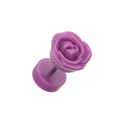 Rose Blossom Acrylic Fake Plug Fake Plug Impulse Piercings 16 gauge (1.2mm) Purple