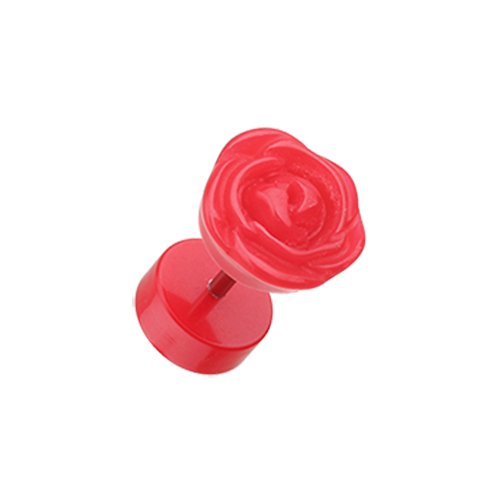 Rose Blossom Acrylic Fake Plug Fake Plug Impulse Piercings 16 gauge (1.2mm) Red