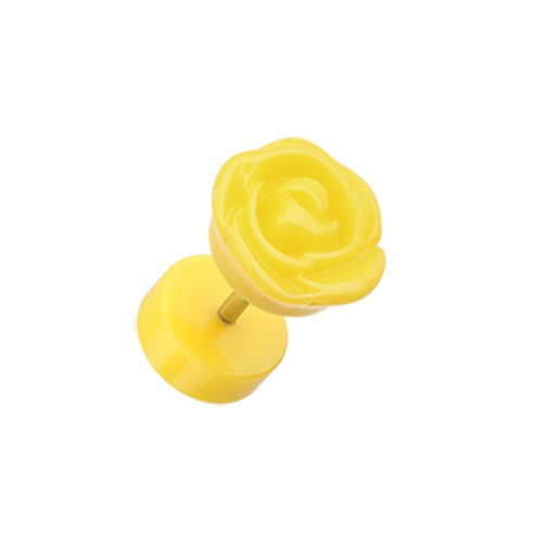 Rose Blossom Acrylic Fake Plug Fake Plug Impulse Piercings 16 gauge (1.2mm) Yellow