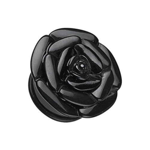 Rose Blossom Flower Single Flared Ear Gauge Plug Earrings Plug Earrings Impulse Piercings 6 GA (4mm) Black