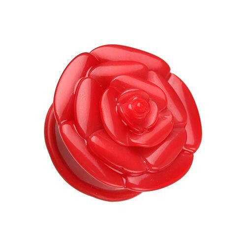 Rose Blossom Flower Single Flared Ear Gauge Plug Earrings Plug Earrings Impulse Piercings 6 GA (4mm) Red