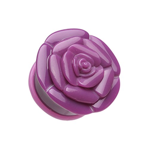 Rose Blossom Flower Single Flared Ear Gauge Plug Earrings Plug Earrings Impulse Piercings 6 GA (4mm) Purple