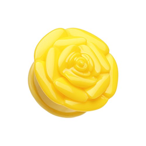 Rose Blossom Flower Single Flared Ear Gauge Plug Earrings Plug Earrings Impulse Piercings 6 GA (4mm) Yellow