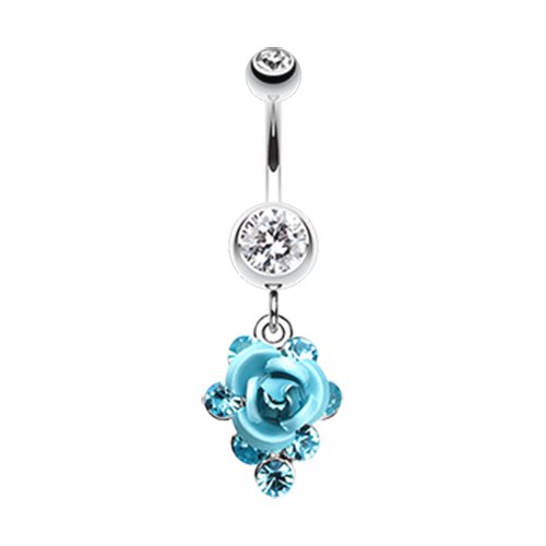 Rose Gems Cluster Belly Button Ring Navel Ring Impulse Piercings Clear/Aqua