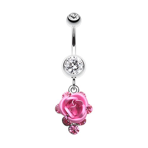 Rose Gems Cluster Belly Button Ring Navel Ring Impulse Piercings Clear/Pink