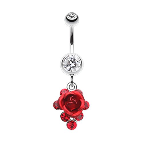 Rose Gems Cluster Belly Button Ring Navel Ring Impulse Piercings Clear/Red