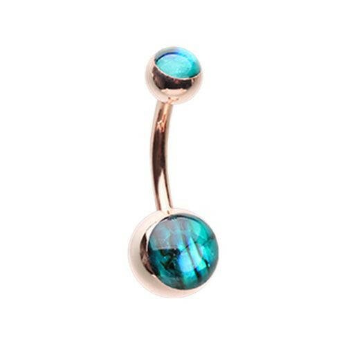 Rose Gold Abalone Shell Double Ball Inlay Belly Button Ring Navel Ring Impulse Piercings