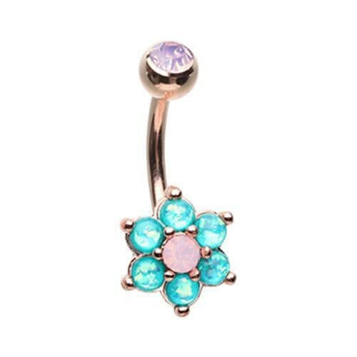 Rose Gold Admirable Glitter Opal Flower Belly Button Ring Navel Ring Impulse Piercings