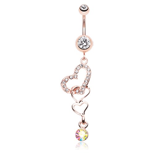 Rose Gold Alluring Jeweled Heart Belly Button Ring Navel Ring Impulse Piercings