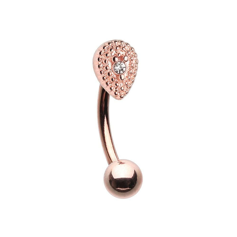 Rose Gold Aria Sparkle Teardrop Curved Barbell Eyebrow Ring Curved Barbell Impulse Piercings