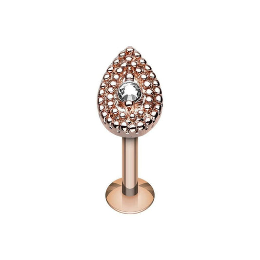 Rose Gold Aria Sparkle Teardrop Steel Labret Labret Impulse Piercings