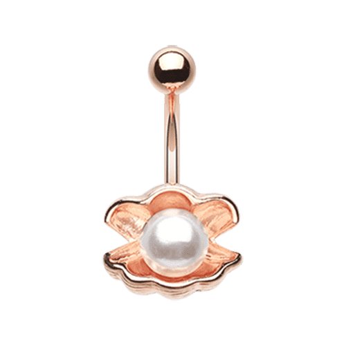 Rose Gold Ariel's Shell with Pearl Belly Button Ring Navel Ring Impulse Piercings