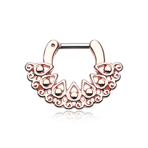 Rose Gold Arioso Filigree Septum Clicker Septum Ring Impulse Piercings 16 GA (1.2mm) 1/4" (6mm)