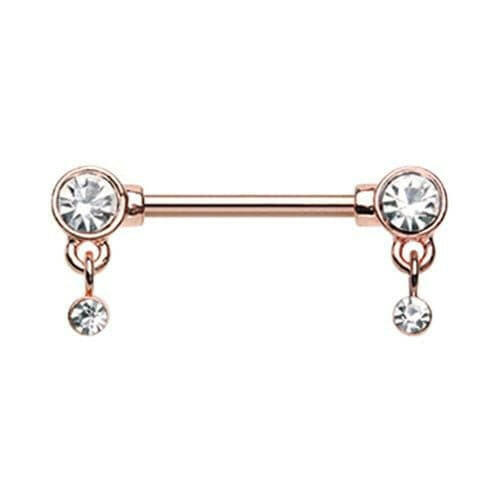 Rose Gold Bezel Dangle Drop Nipple Barbell Ring Nipple Ring Impulse Piercings