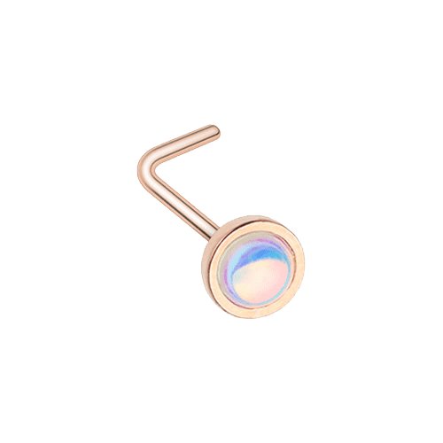 Rose Gold Bezel Set Revo Reflecting Stone L-Shape Nose Ring Nose Ring Impulse Piercings Default Title