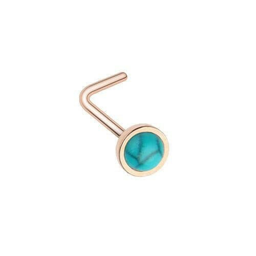 Rose Gold Bezel Set Synthetic Turquoise Stone L-Shape Nose Ring Nose Ring Impulse Piercings Default Title