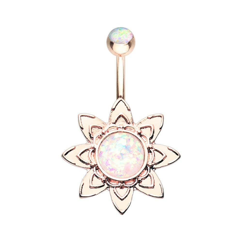 Rose Gold Blooming Opal Flower Belly Button Ring Navel Ring Impulse Piercings