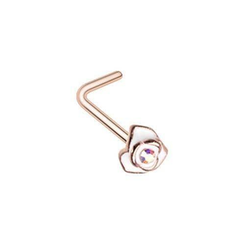 Rose Gold Blooming Rose L-Shape Nose Ring Nose Ring Impulse Piercings Default Title