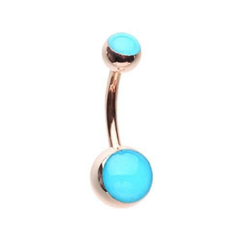 Rose Gold Blue Glow in the Dark Steel Belly Button Ring Navel Ring Impulse Piercings