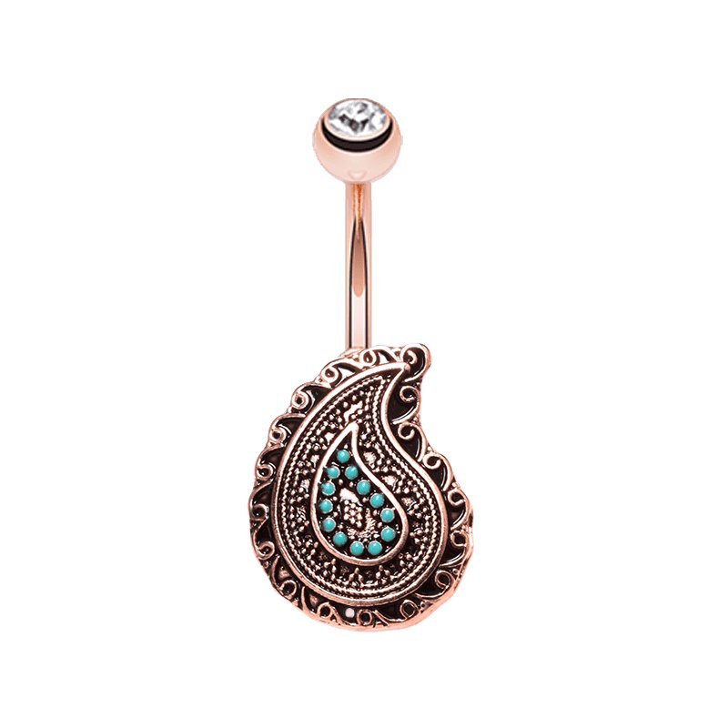 Rose Gold Boho Paisley Turquoise Belly Button Ring Navel Ring Impulse Piercings