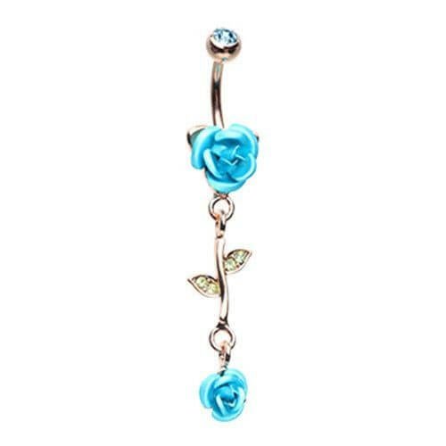 Rose Gold Bright Metal Rose Belly Button Ring Navel Ring Impulse Piercings Aqua