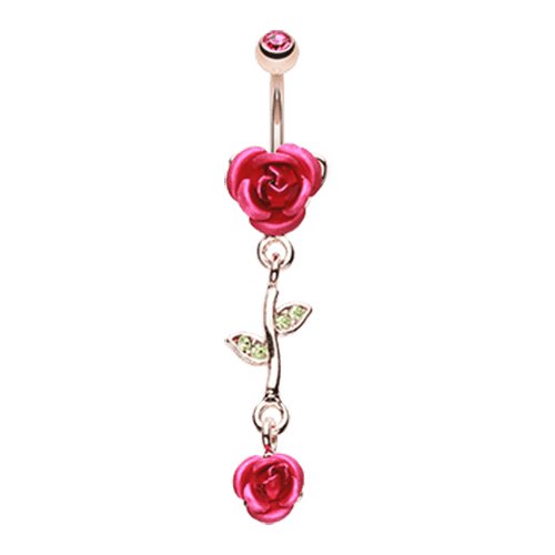 Rose Gold Bright Metal Rose Belly Button Ring Navel Ring Impulse Piercings Fuchsia