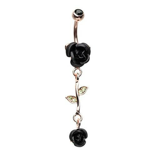 Rose Gold Bright Metal Rose Belly Button Ring Navel Ring Impulse Piercings Black