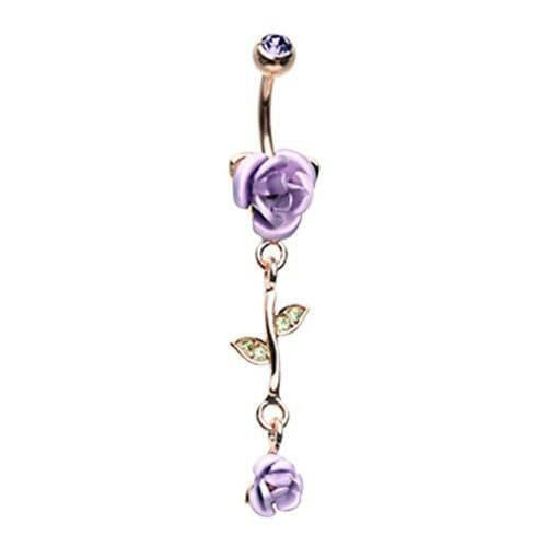 Rose Gold Bright Metal Rose Belly Button Ring Navel Ring Impulse Piercings Tanzanite