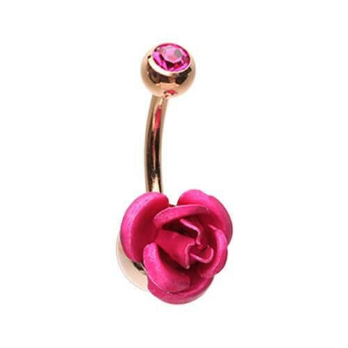 Rose Gold Bright Metal Rose Blossom Belly Button Ring Navel Ring Impulse Piercings