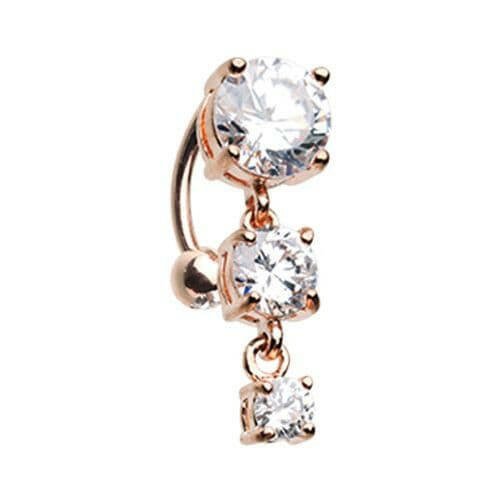 Rose Gold Brilliant Cascading Reverse Drop Top Cubic Zirconia Belly Button Ring Navel Ring Impulse Piercings