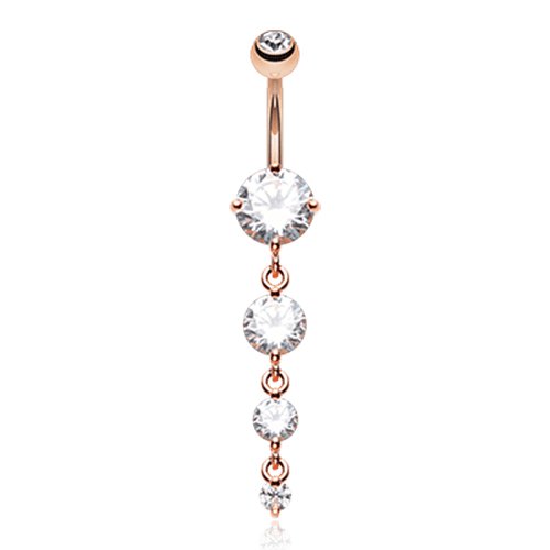 Rose Gold Brilliant Gem Cascade Cubic Zirconia Belly Button Ring Navel Ring Impulse Piercings