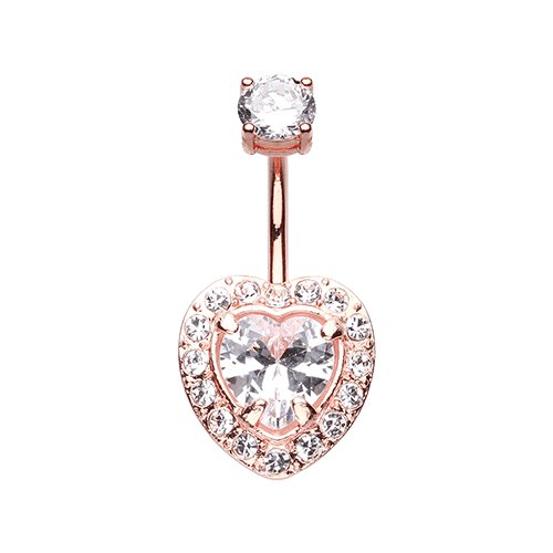 Rose Gold Brilliant Heart Sparkle Cubic Zirconia Belly Button Ring Navel Ring Impulse Piercings