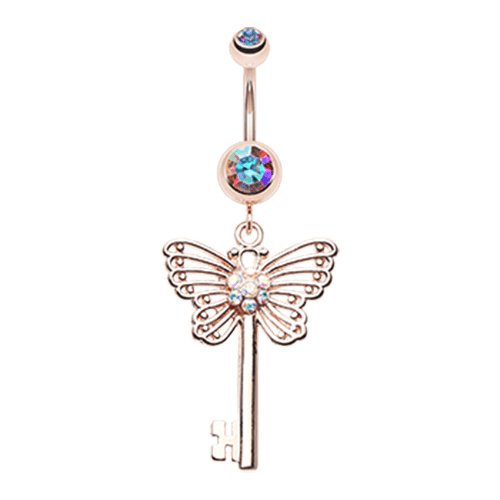 Rose Gold Butterfly Secret Key Belly Button Ring Navel Ring Impulse Piercings