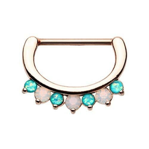 Rose Gold Classic Opal Sparkle Nipple Clicker Nipple Ring Impulse Piercings