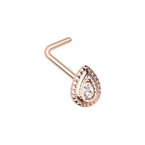 Rose Gold Classic Ornate Teardrop L-Shape Nose Ring Nose Ring Impulse Piercings Default Title