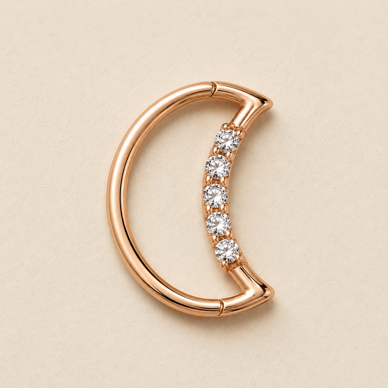 Rose Gold Crescent Moon CZ Cartilage Earring 16G